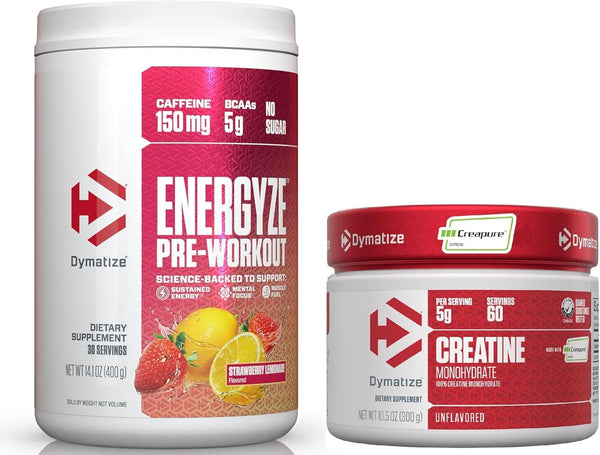 Bundle of Dymatize Energyze Pre Workout Powder and Creatine Monohydrate Combo for Training and Recovery