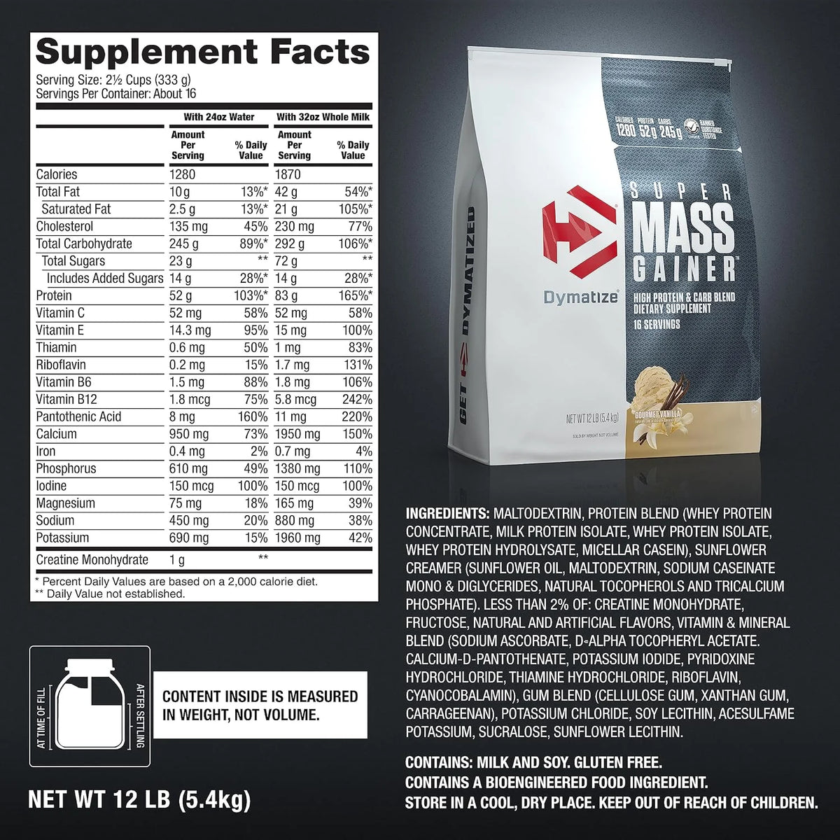 Dymatize Super Mass Gainer 52g Protein Powder, Rich Chocolate, 6 lb