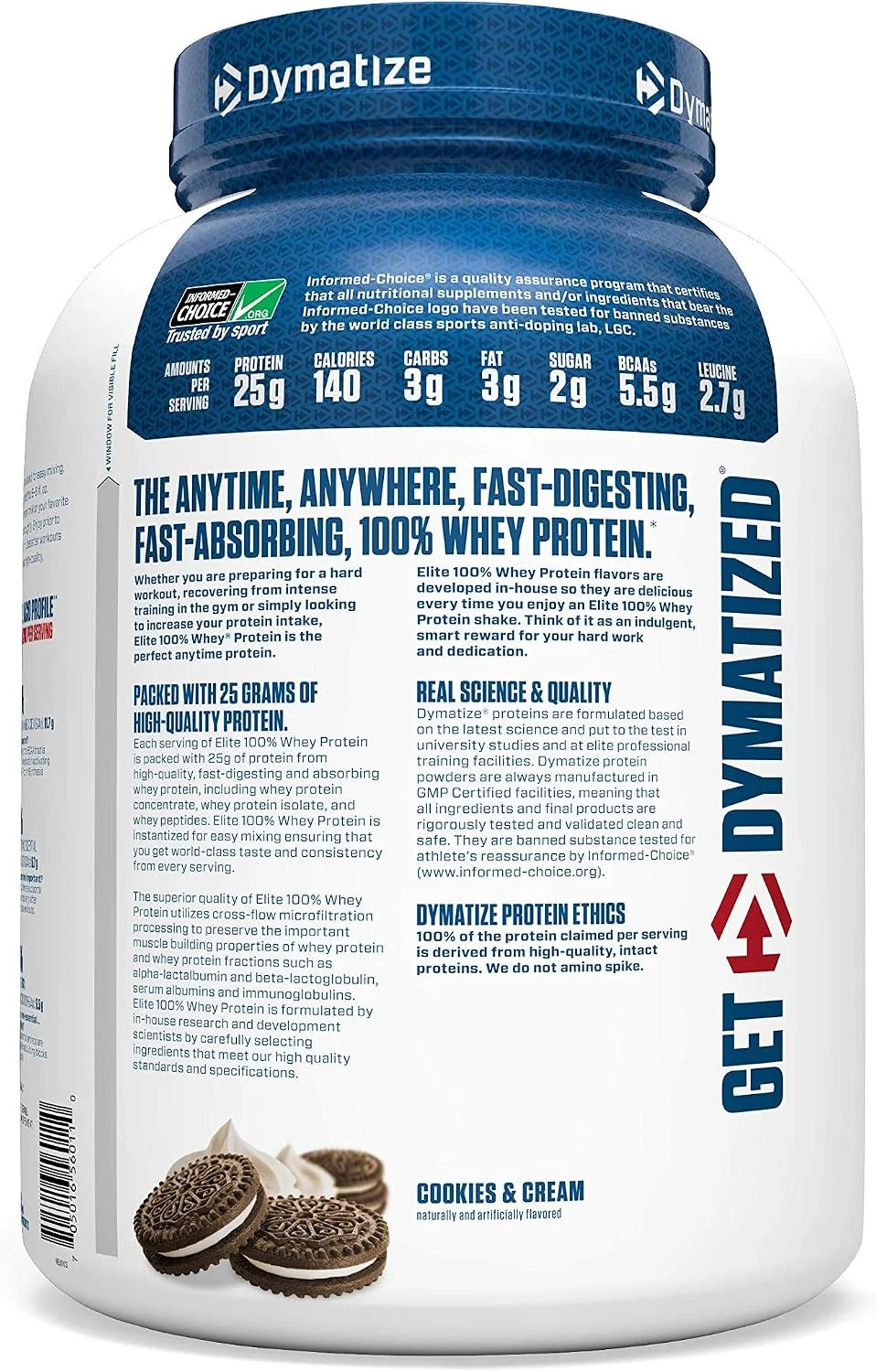 Dymatize Elite WHEY 25g Protein Powder, Cookies & Cream, 63 Servings