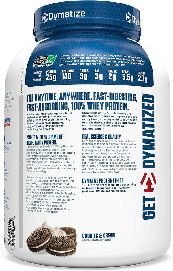 Dymatize Elite WHEY 25g Protein Powder, Cookies & Cream, 63 Servings