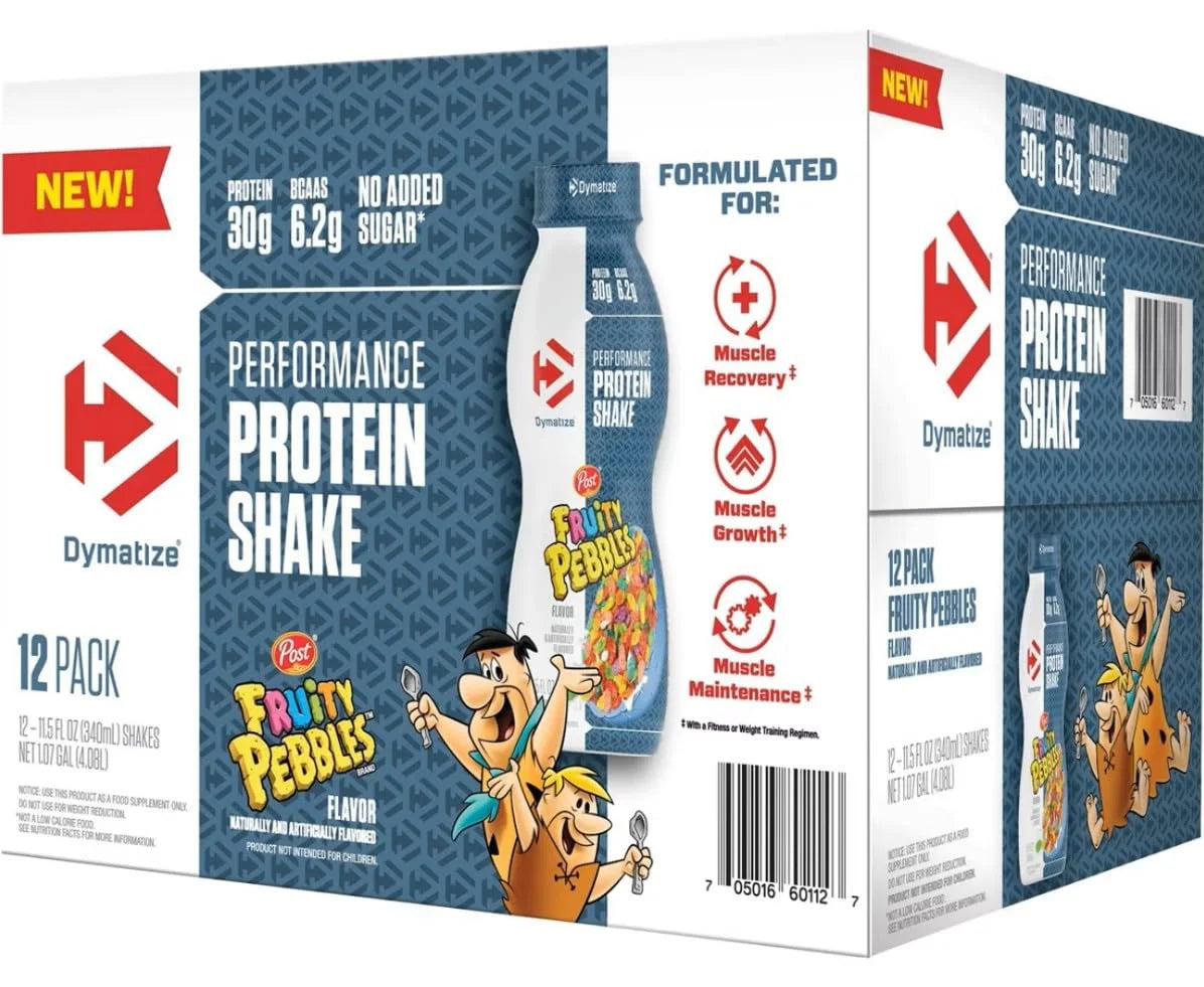 Dymatize Performance Protein Shake, Fruity Pebbles, 30g of Protein, 6.2g BCAA, No Added Sugar, Low Fat, 24 Vitamins and Minerals, Gluten-Free, Ready to Drink, On-the-Go Snack, 11.5fl oz, 12 pack Main image