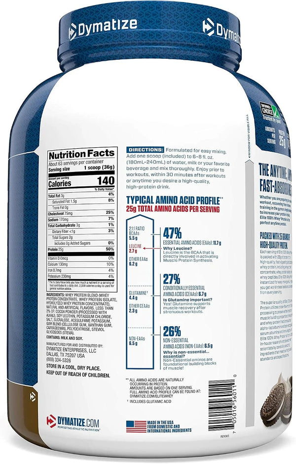 Dymatize Elite WHEY 25g Protein Powder, Cookies & Cream, 63 Servings