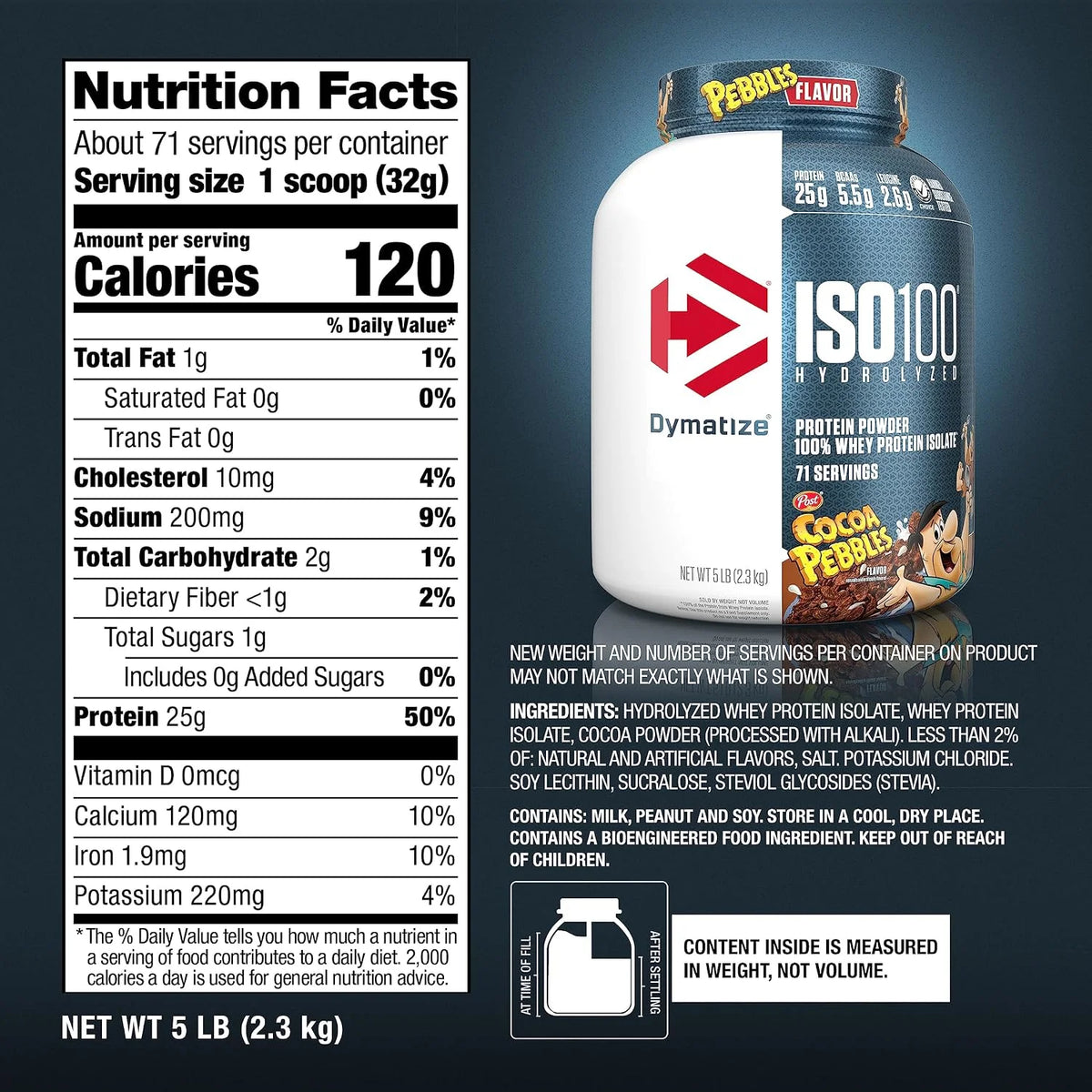 Dymatize ISO100 Protein Powder, 100% Whey Isolate, Cocoa Pebbles