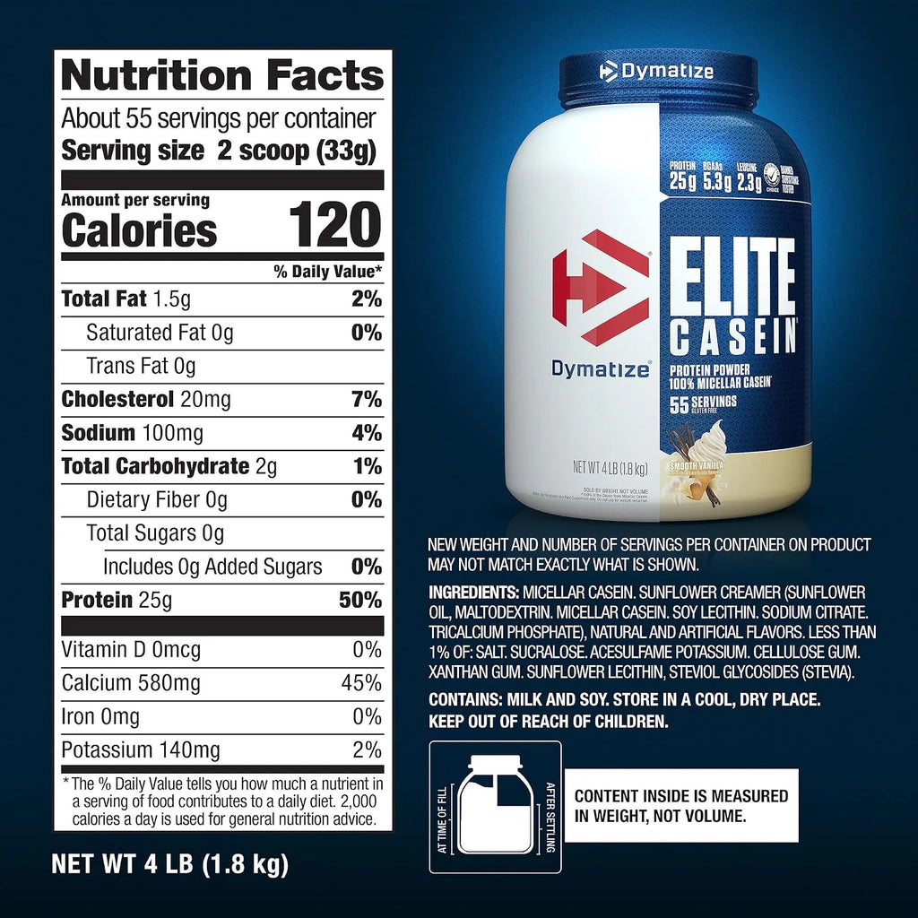 Dymatize Elite Casein 25g Protein Powder, Cookies & Cream, 53 Servings