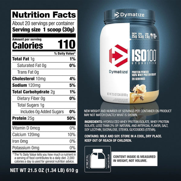 Dymatize ISO100 Protein Powder, 100% Whey Isolate, Gourmet Vanilla