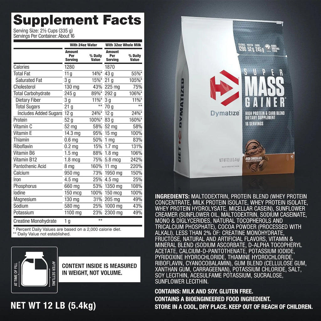 Dymatize Super Mass Gainer 52g Protein Powder, Rich Chocolate, 6 lb