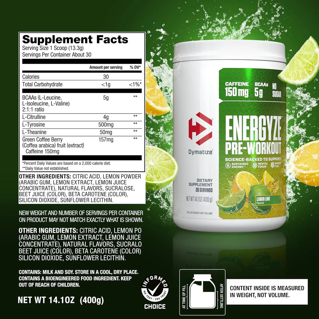 Bundle of Dymatize Energyze Pre Workout Powder and Creatine Monohydrate Combo for Training and Recovery