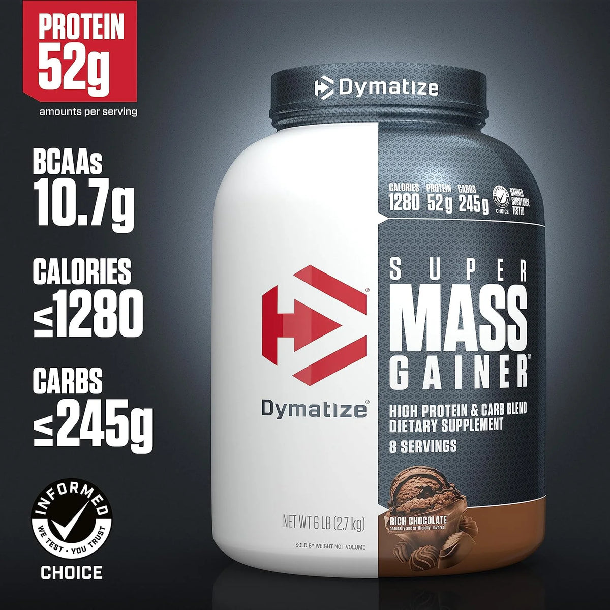 Dymatize Super Mass Gainer 52g Protein Powder, Rich Chocolate, 6 lb