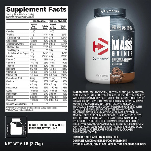 Dymatize Super Mass Gainer 52g Protein Powder, Rich Chocolate, 6 lb