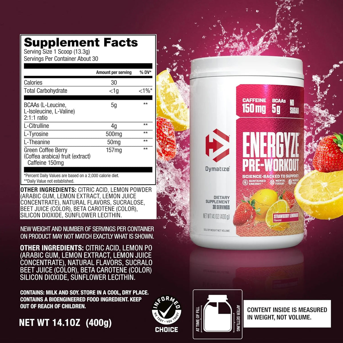 Bundle of Dymatize Energyze Pre Workout Powder and Creatine Monohydrate Combo for Training and Recovery