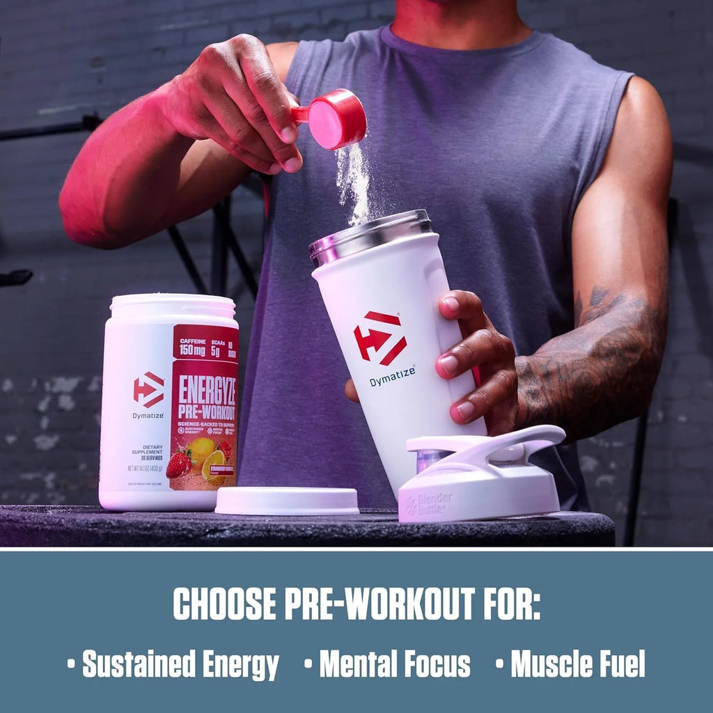 Bundle of Dymatize Energyze Pre Workout Powder and Creatine Monohydrate Combo for Training and Recovery