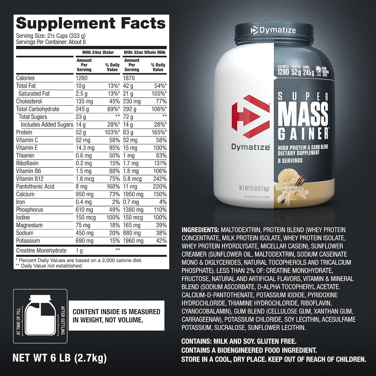Dymatize Super Mass Gainer 52g Protein Powder, Rich Chocolate, 6 lb