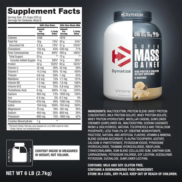 Dymatize Super Mass Gainer 52g Protein Powder, Rich Chocolate, 6 lb