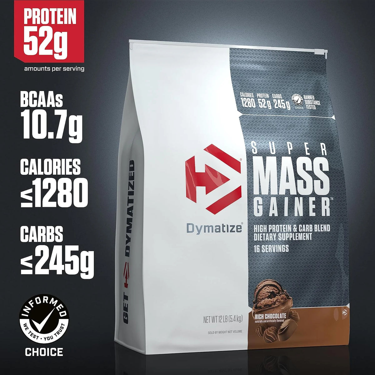 Dymatize Super Mass Gainer 52g Protein Powder, Rich Chocolate, 6 lb