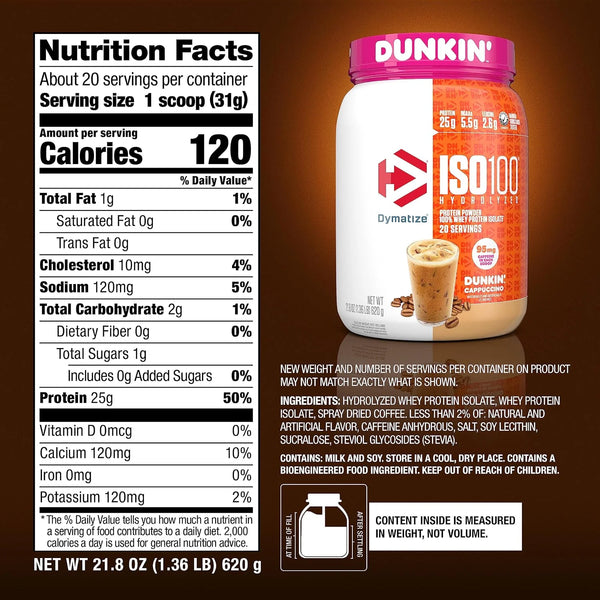 Dymatize ISO100 Protein Powder, 100% Whey Isolate, Gourmet Vanilla