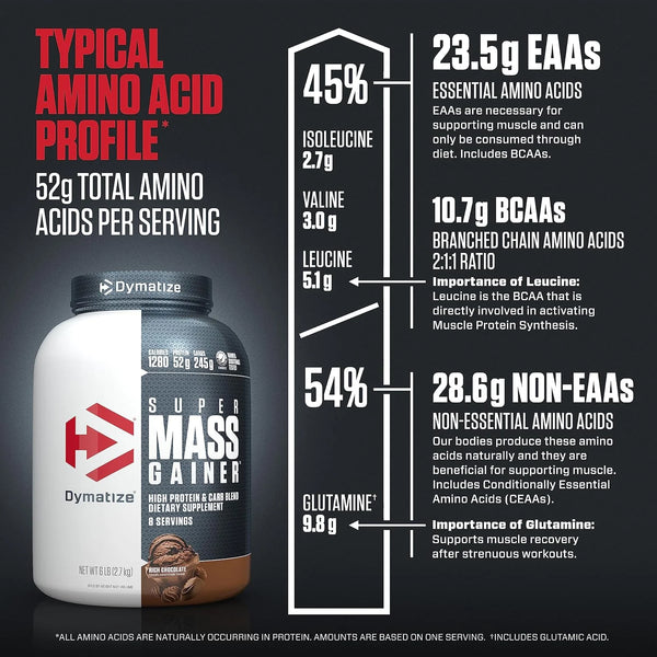 Dymatize Super Mass Gainer 52g Protein Powder, Rich Chocolate, 6 lb
