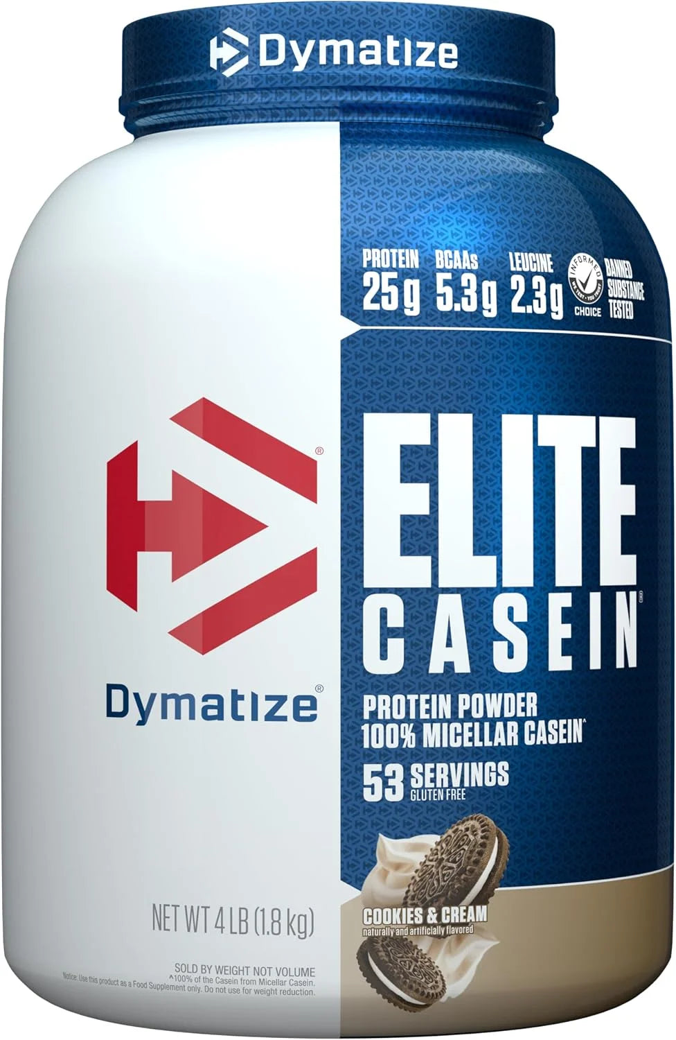 Dymatize Elite Casein 25g Protein Powder, Cookies & Cream, 53 Servings