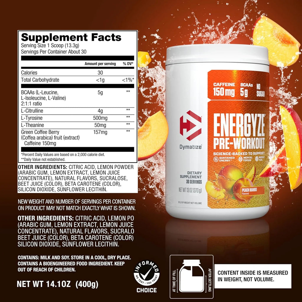 Bundle of Dymatize Energyze Pre Workout Powder and Creatine Monohydrate Combo for Training and Recovery