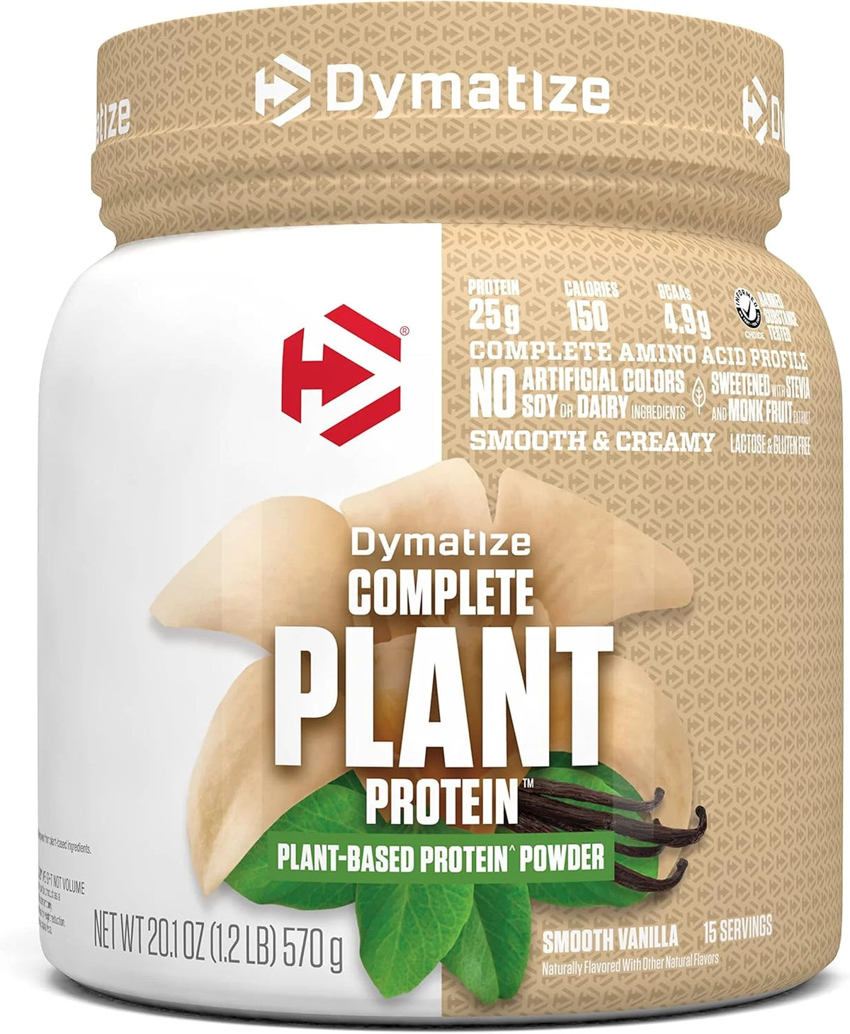 Dymatize Vegan Plant Protein, Smooth Vanilla, 25g Protein, 4.8g BCAAs, Complete Amino Acid Profile, 15 Servings Main image