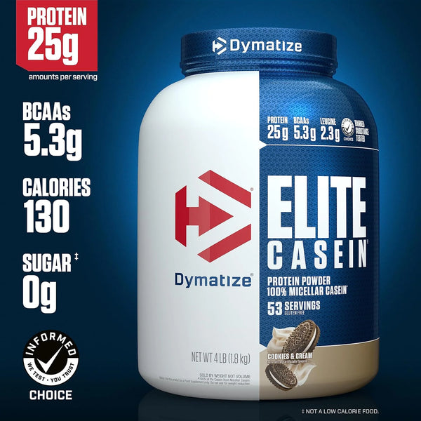 Dymatize Elite Casein 25g Protein Powder, Cookies & Cream, 53 Servings